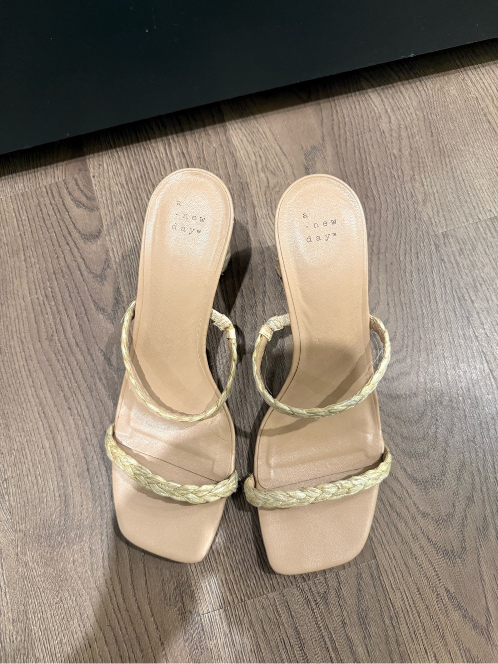 a new day Cream Braided-Strap Square-Toe Heeled Sandals